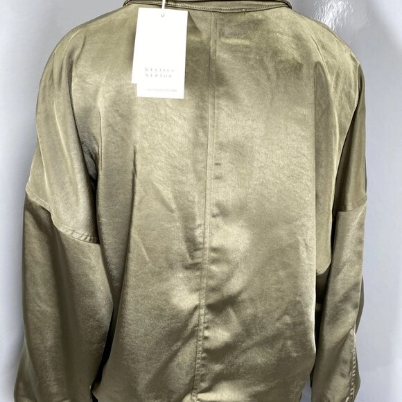 Melissa Nepton Women’s Evelyn Satin Bomber Jacket Size S Khaki Green - Picture 6 of 8